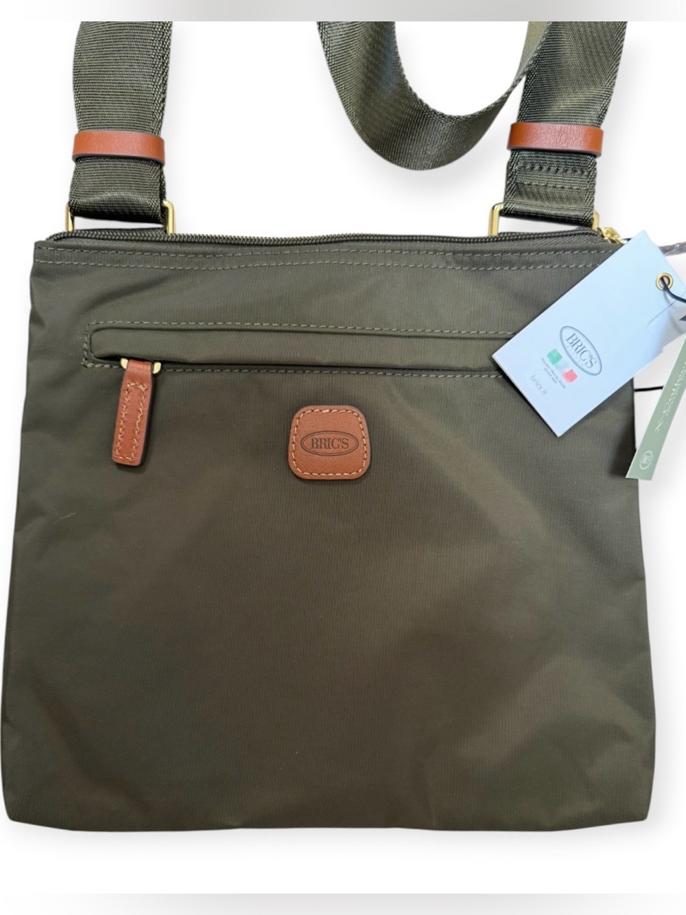 Bric's X-Bag Olive Crossbody Messenger with Tan Leather Details